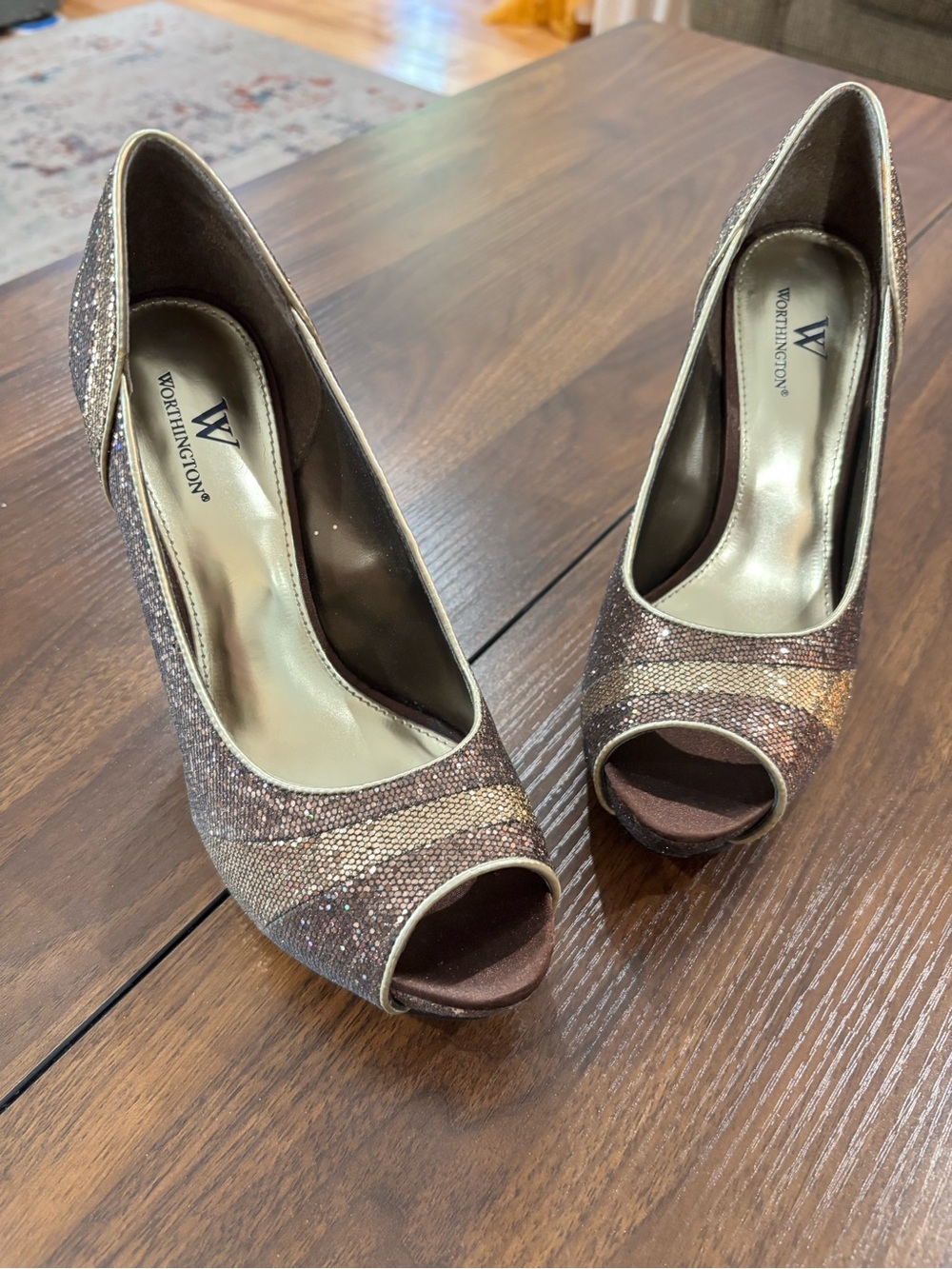 Worthington Metallic Bronze and Champagne Peep-Toe Heels